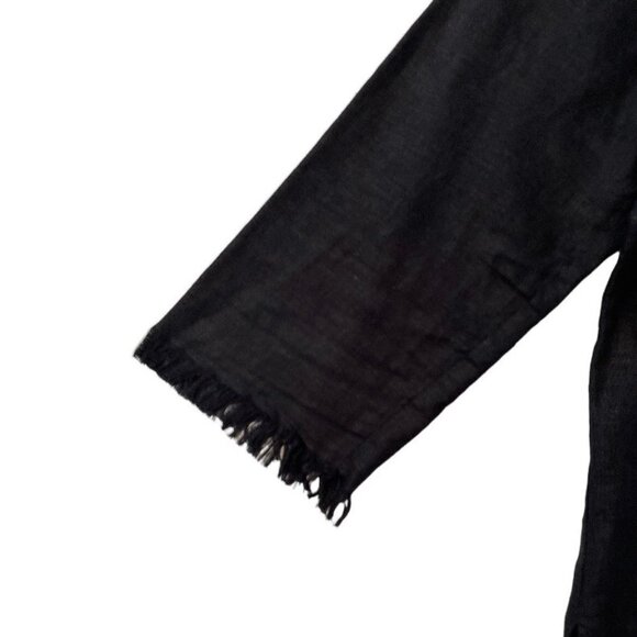 REQUIREMENTS Women's Linen Blend Black Beaded Button Blouse Medium Embroidery - Picture 3 of 13